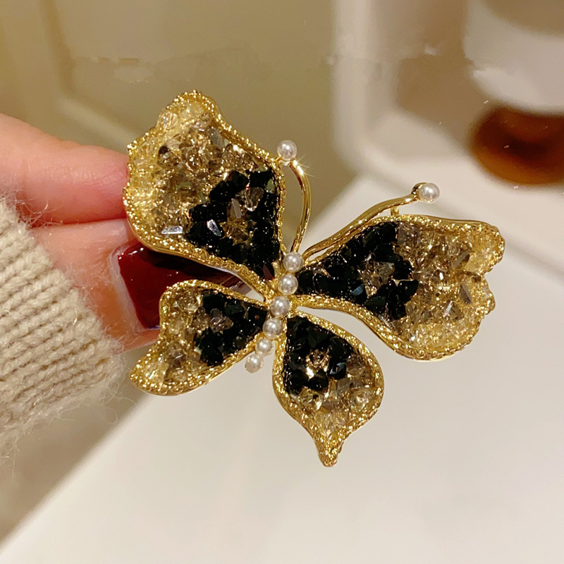 Women Jewelry Accessories For Black Dress - Black Butterfly Brooches For Women Gold