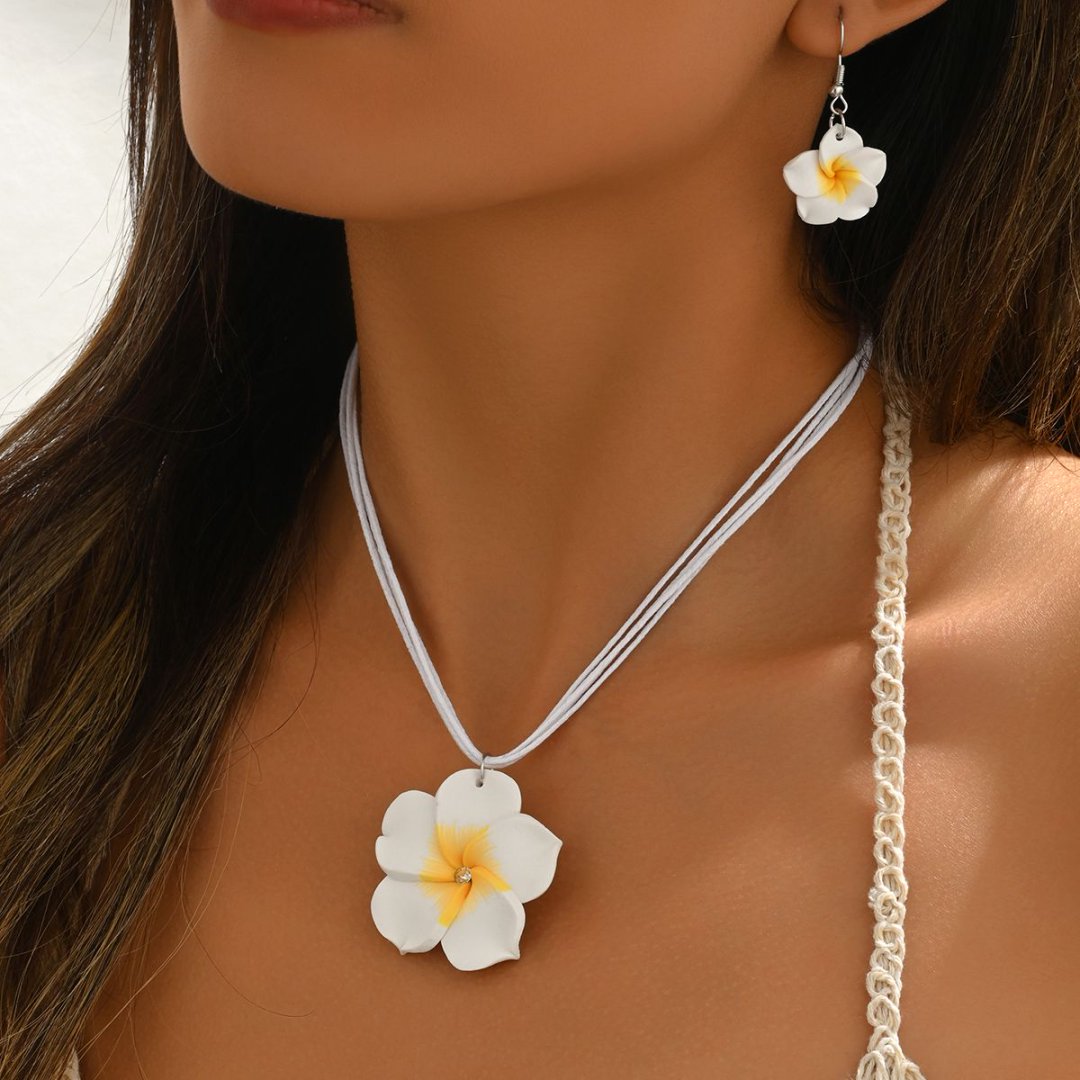 Women Accessories Gift Set - Soft Pottery Bohemian Plumeria Jewelry Set