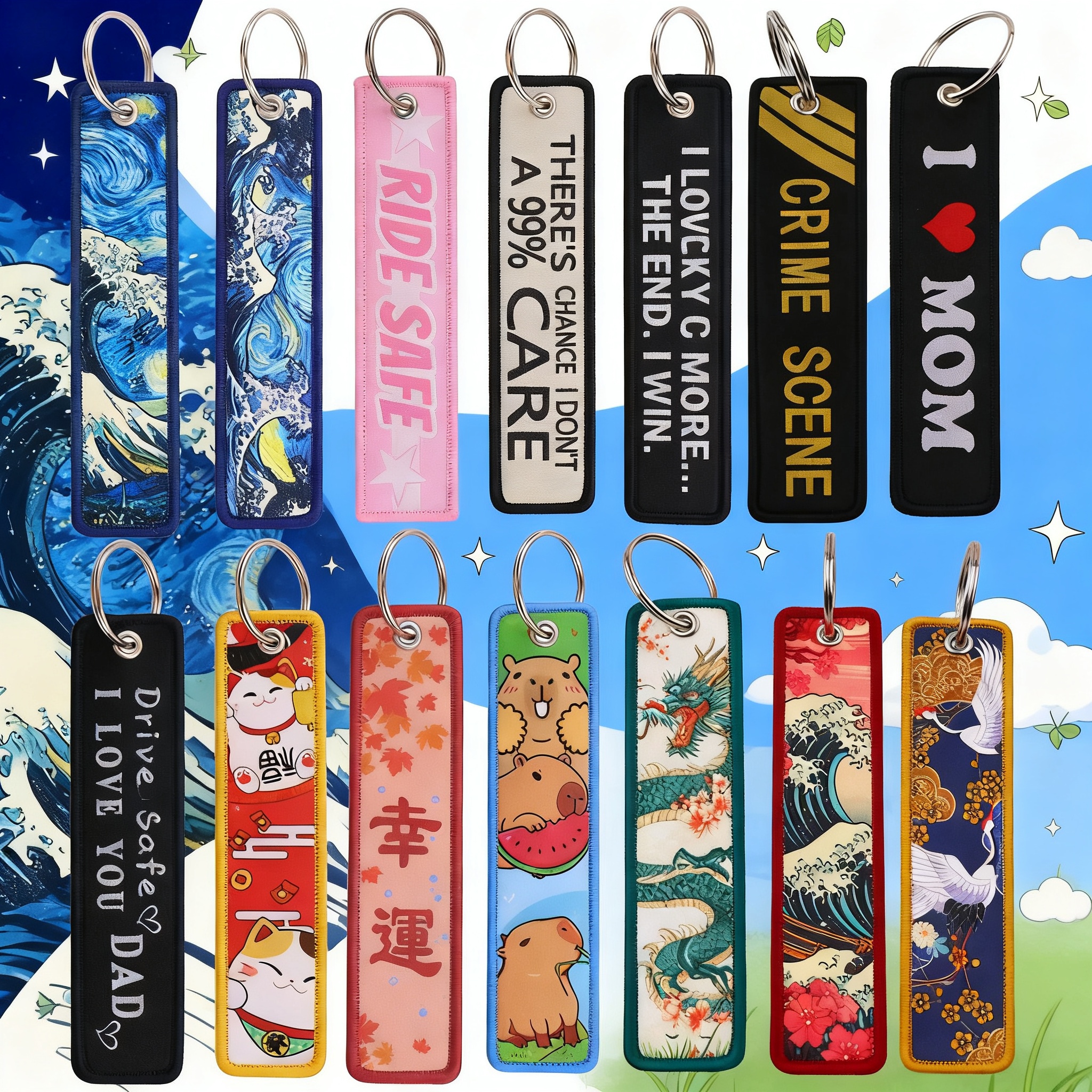 Women Accessories For Hand - Van Gogh Embroidery Key Fobs Koi