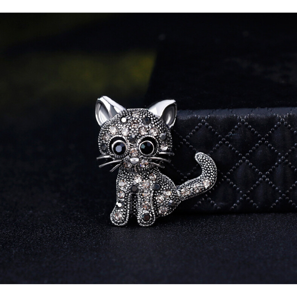 Women Jewelry Accessories For Black Dress - Sparkling Rhinestone Cat Brooch Pin Alloy