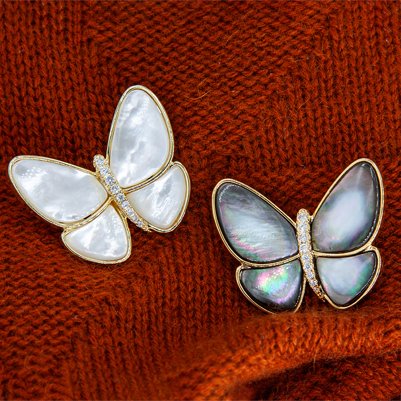 Women Jewelry Accessories For Black Dress - Natural Shell Butterfly Brooch Black White