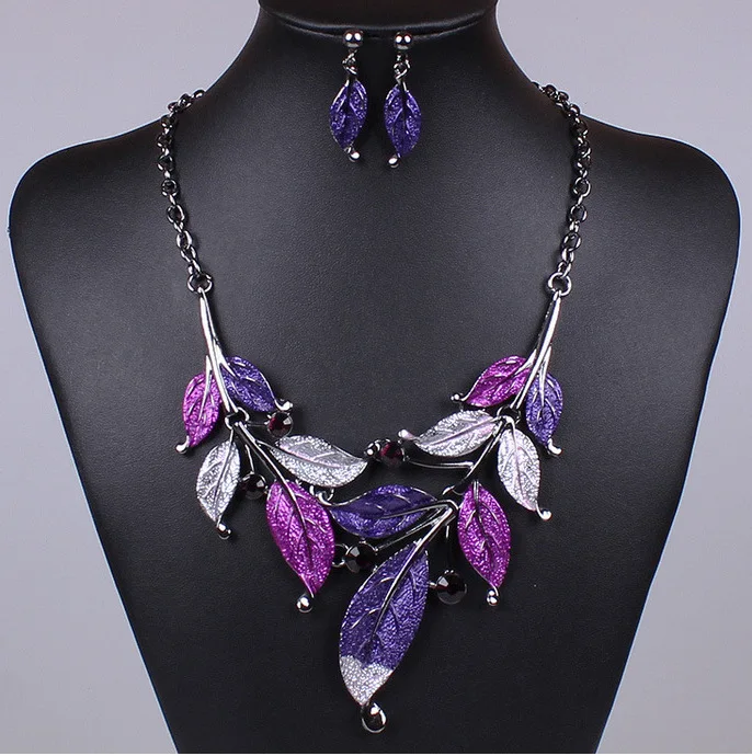 Green Purple Black Leaf Neckla - Women Accessories Gift Set recensione e prezzo
