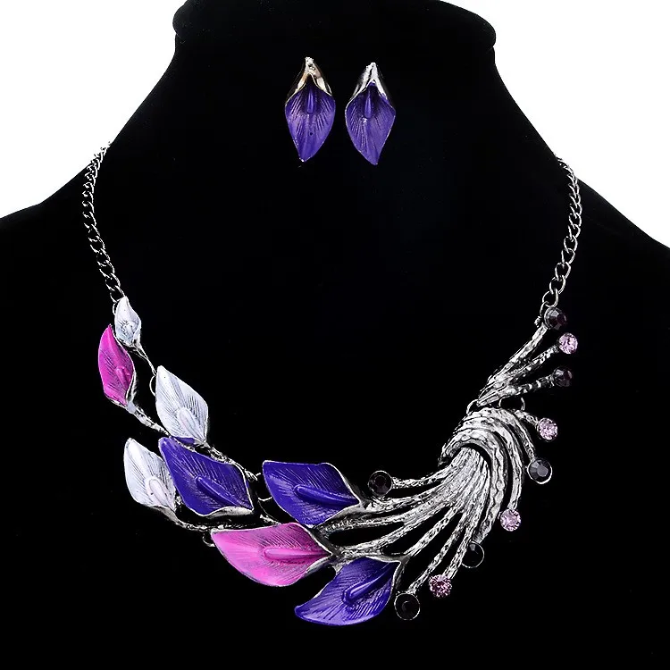 Green Purple Black Leaf Neckla - Women Accessories Gift Set recensione e prezzo