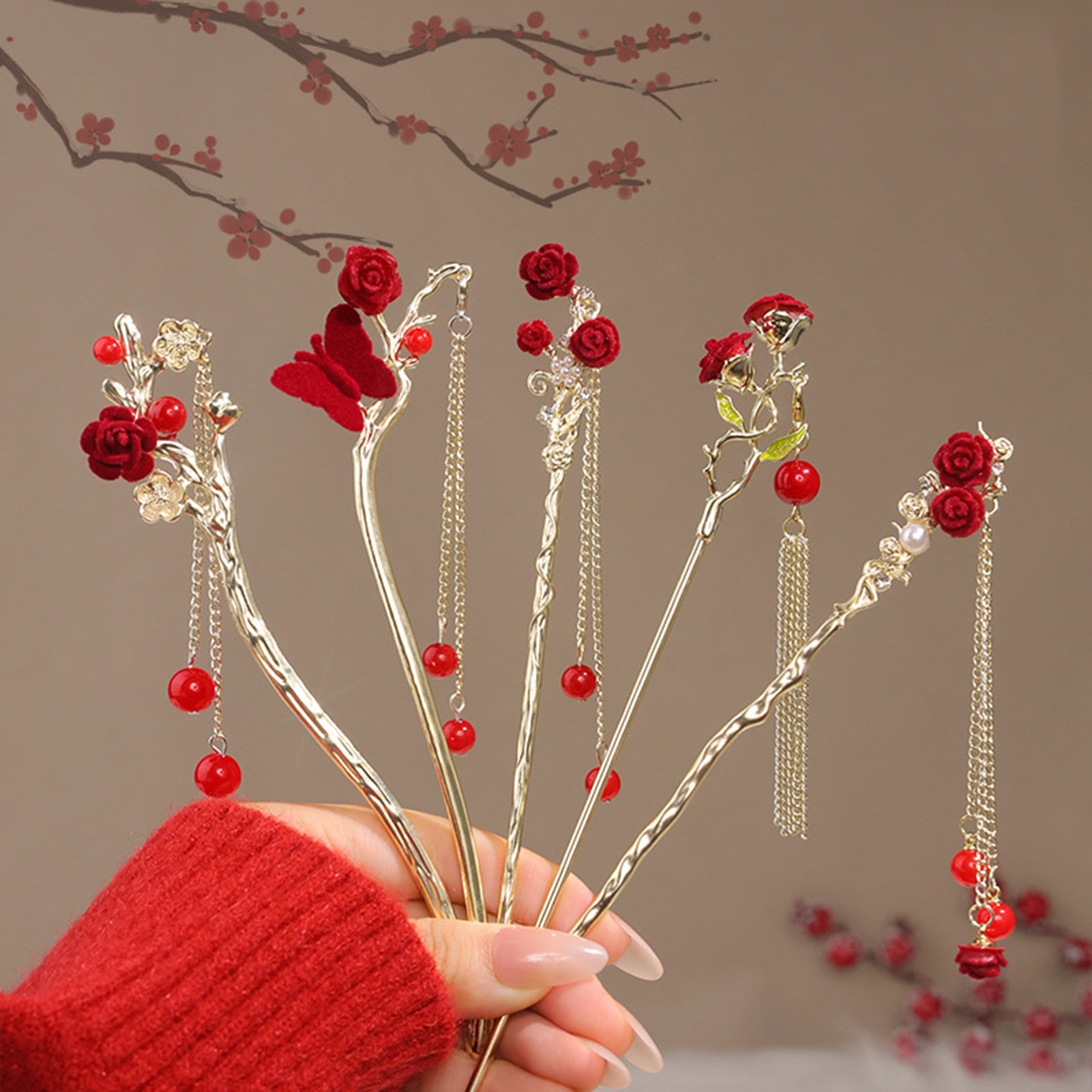 Chinese Style Rose Flower Hair - Women Accessories For Hand recensione e prezzo