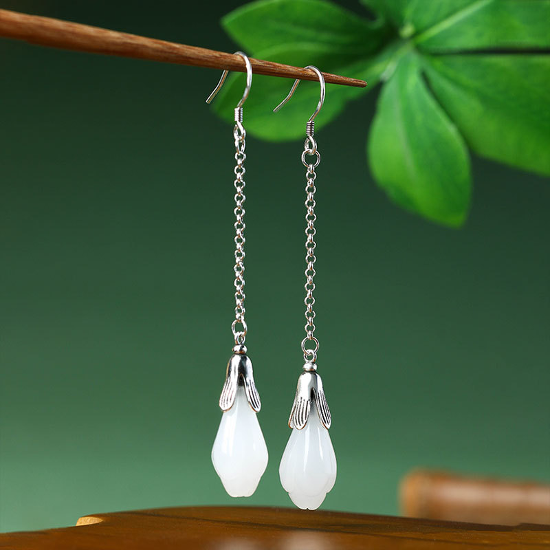 White Real Jade Flower Earring - Women'S Yellow Accessories recensione e prezzo