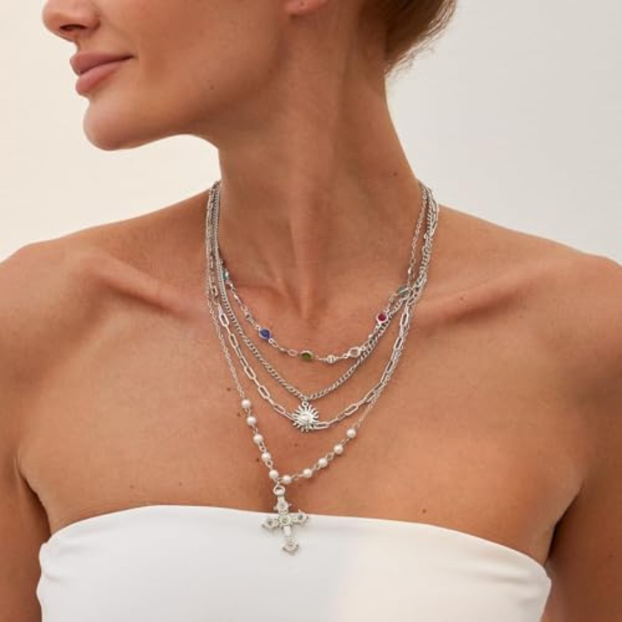 Silver Layered Cross Necklace  - Layered Necklace Set recensione e prezzo