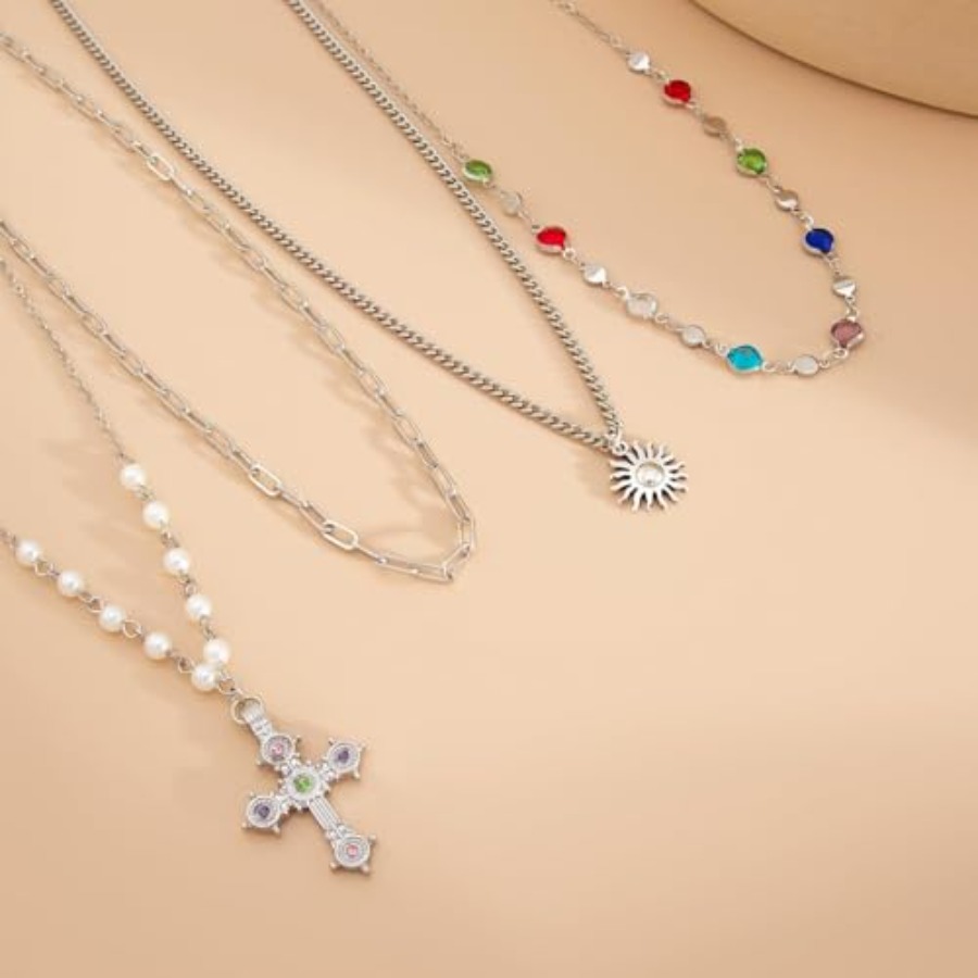 Silver Layered Cross Necklace  - Layered Necklace Set recensione e prezzo
