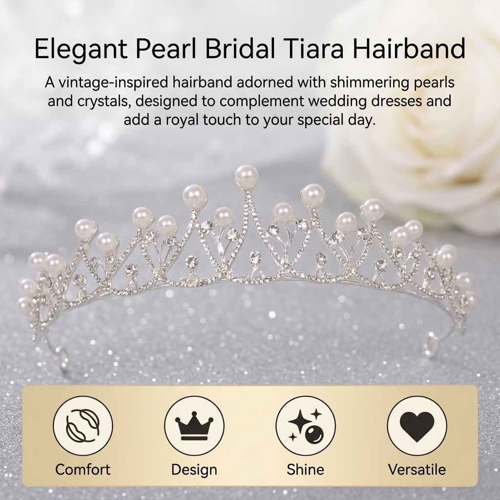 Bridal Crown Headpiece Pearl L - Women'S Vintage Accessories recensione e prezzo