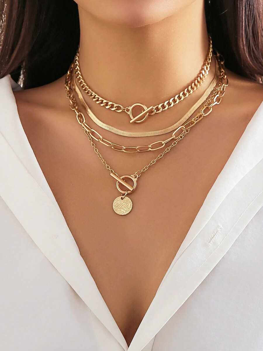 4pcs/Set Vintage Simple Flat S - Layered Necklace Set recensione e prezzo