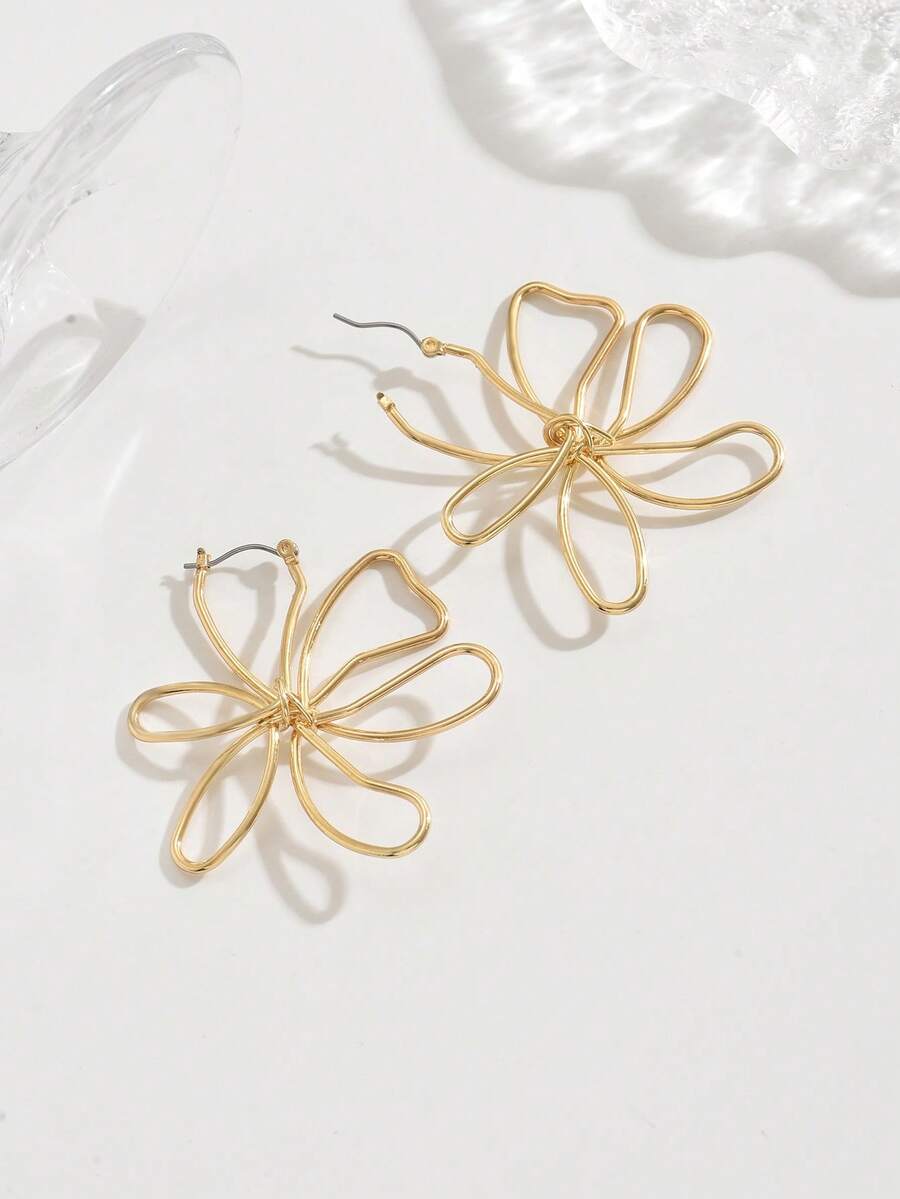 Gold Wireframe Floral Earrings - Women Accessories For Hand recensione e prezzo